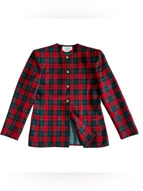 Carlisle Blazer Size 10 Red Green Black Tartan Wool Plaid Structured Jacket